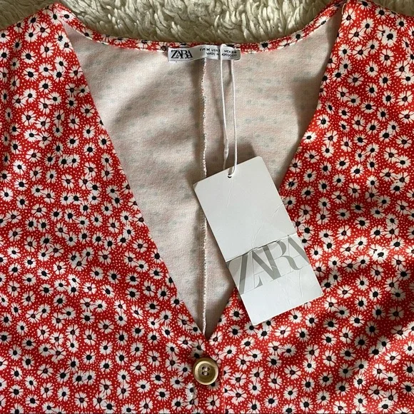 Zara Red Floral Bodycon Midi dress - Picture 2 of 4